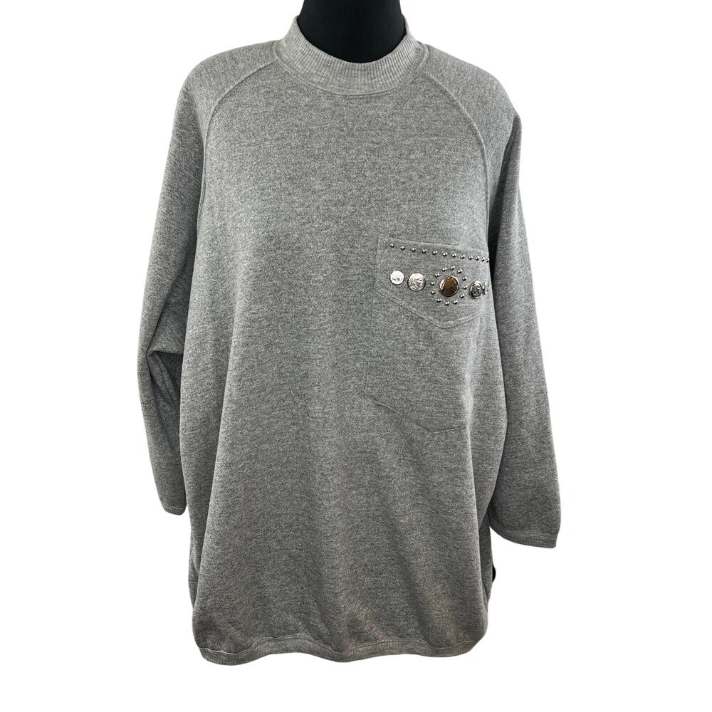 VINTAGE TapeMeasure Gray Embellished Crewneck Sweatshirt One Size Fits Most NEW